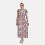 TAMSY Irregular Pattern Flutter Sleeve Smocked Midi Dress (One Size, 8-16) - Purple - Blue