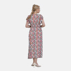 TAMSY Irregular Pattern Flutter Sleeve Smocked Midi Dress (One Size, 8-16) - Purple - Blue