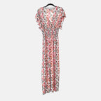 TAMSY Irregular Pattern Flutter Sleeve Smocked Midi Dress (One Size, 8-16) - Purple - Blue