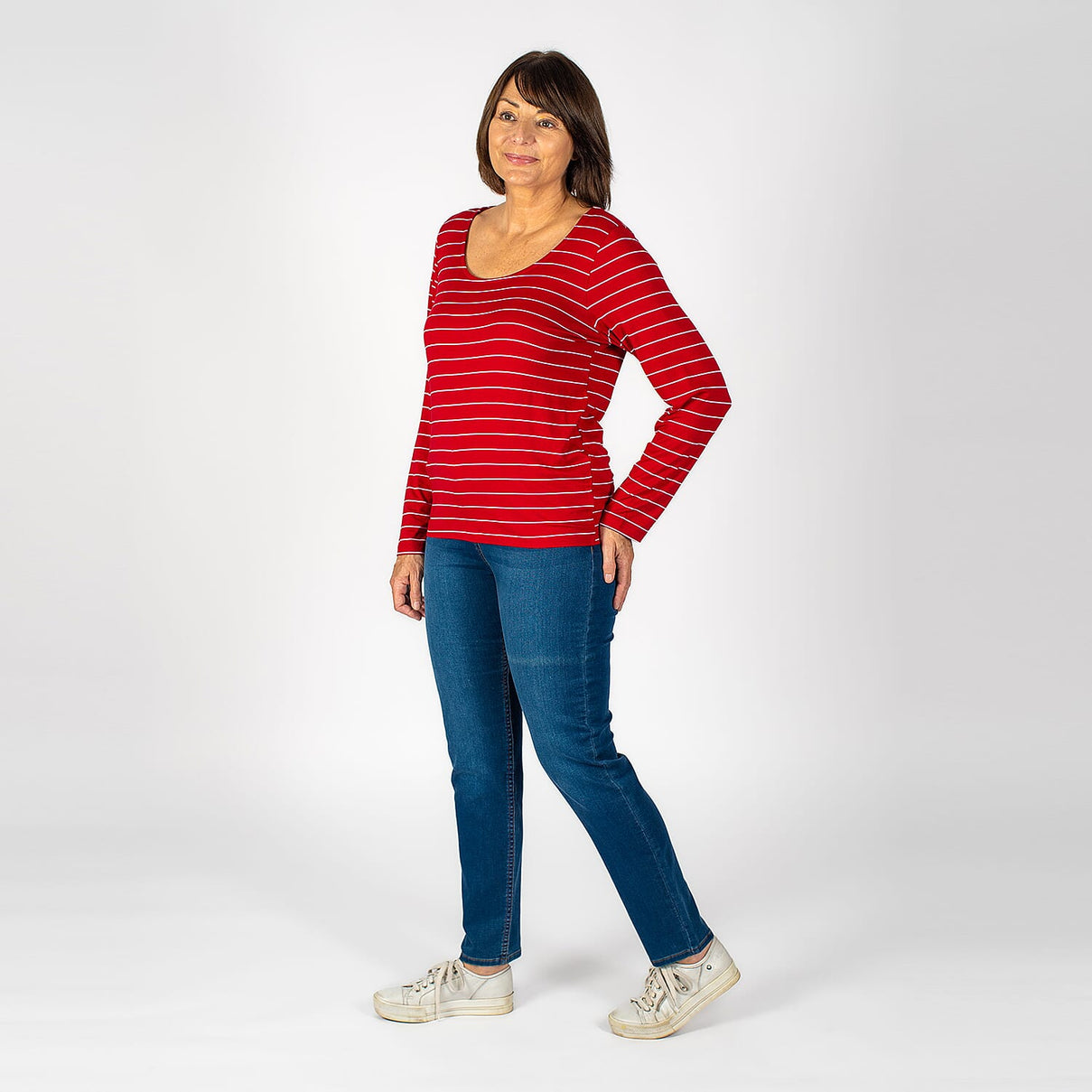TAMSY Full Sleeves Striped Top (Size L, 16-18) - Red &amp; White 3884686 1