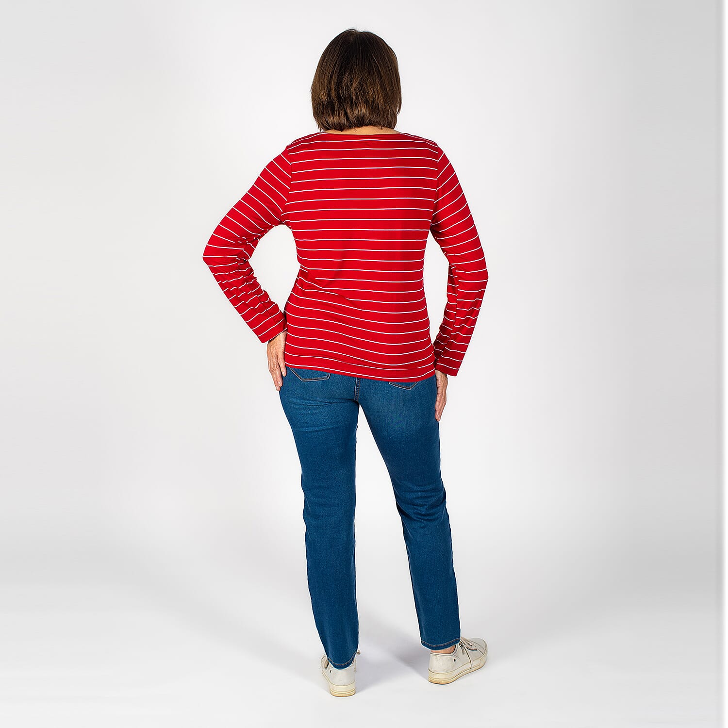 TAMSY Full Sleeves Striped Top (Size L, 16-18) - Red &amp; White 3884686 2