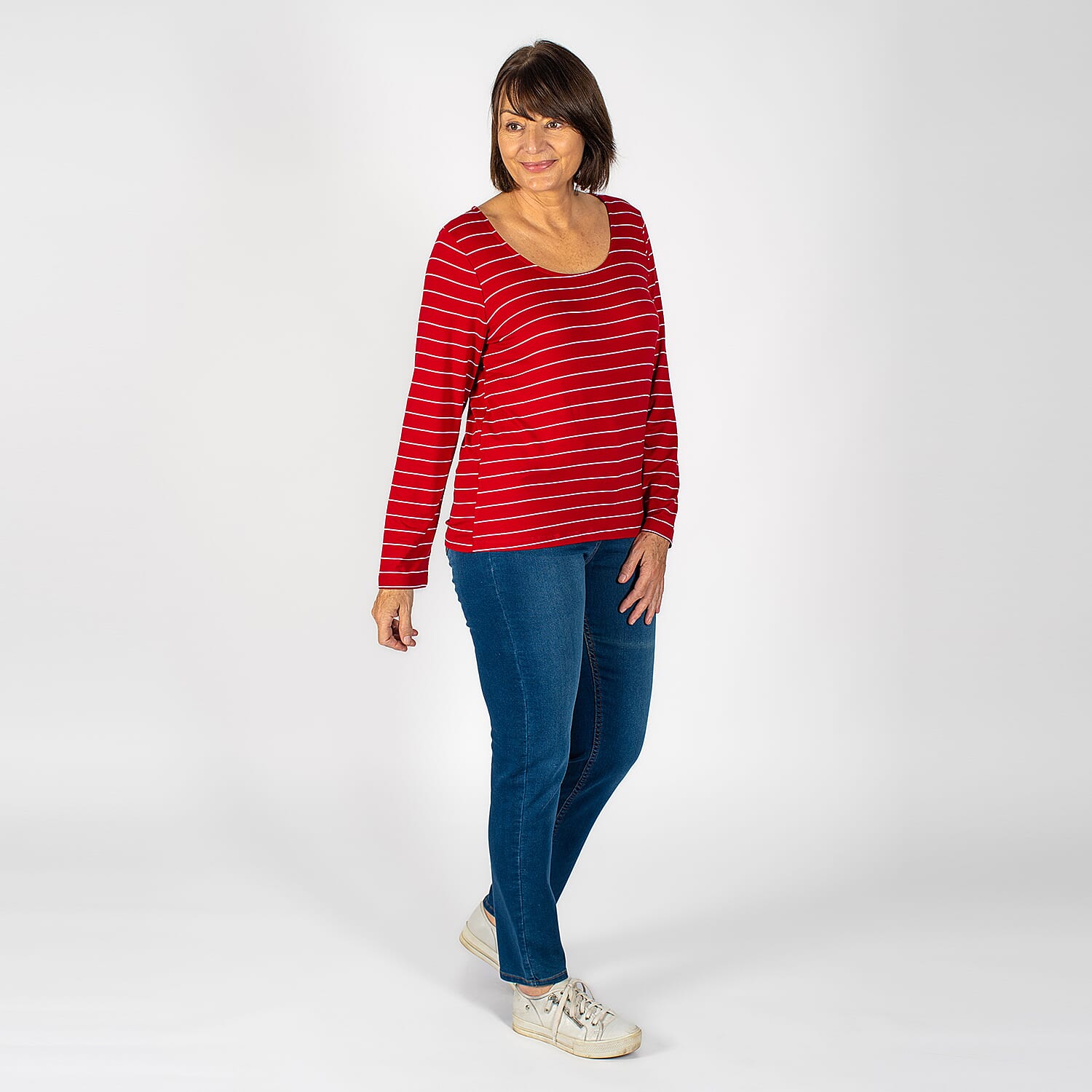 TAMSY Full Sleeves Striped Top (Size L, 16-18) - Red &amp; White 3884686 3