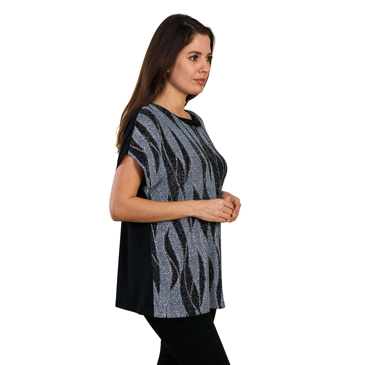 TAMSY Geometric Pattern Sequin Top  - Grey and Black 3883521 1