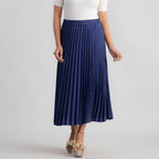 Women Umbrella Flare Pleated Elasticated Skirt (Size-L, 16-18) - Deep Cobalt Blue
