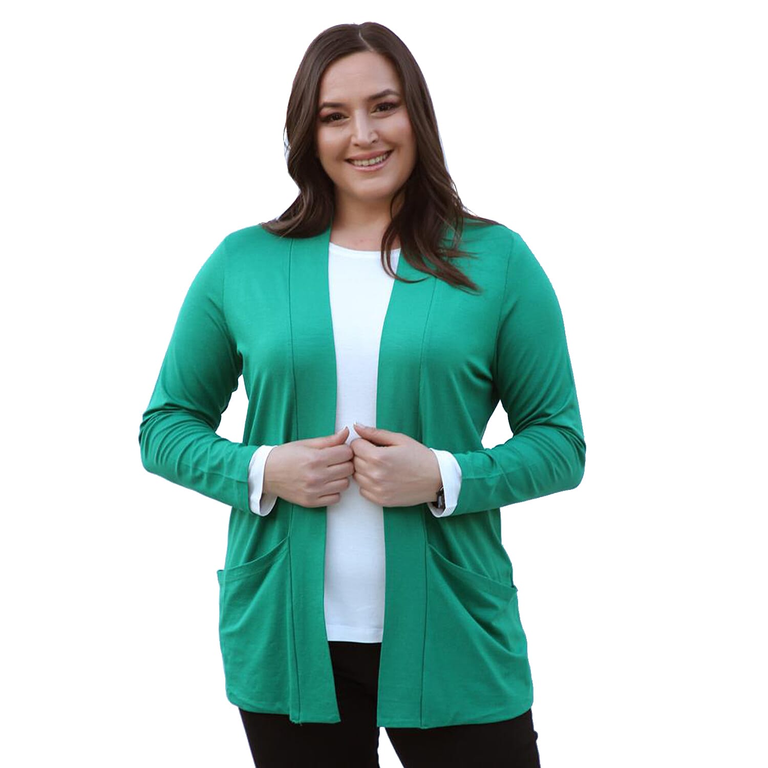 TAMSY Jersey Cardigan with Women's Pockets (Size 10) - Green 3880647 2