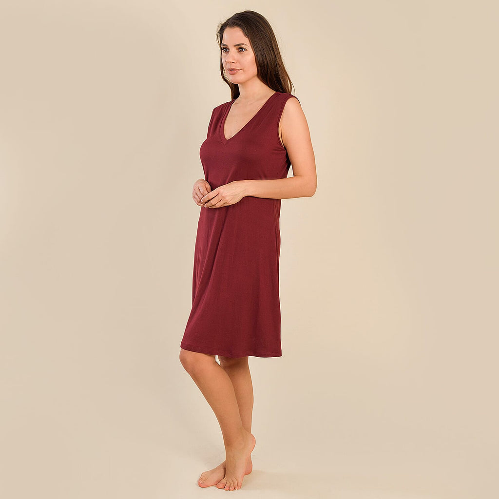 Tamsy V-Neck Sleeveless Dress (Size L,16-18) - Burgundy