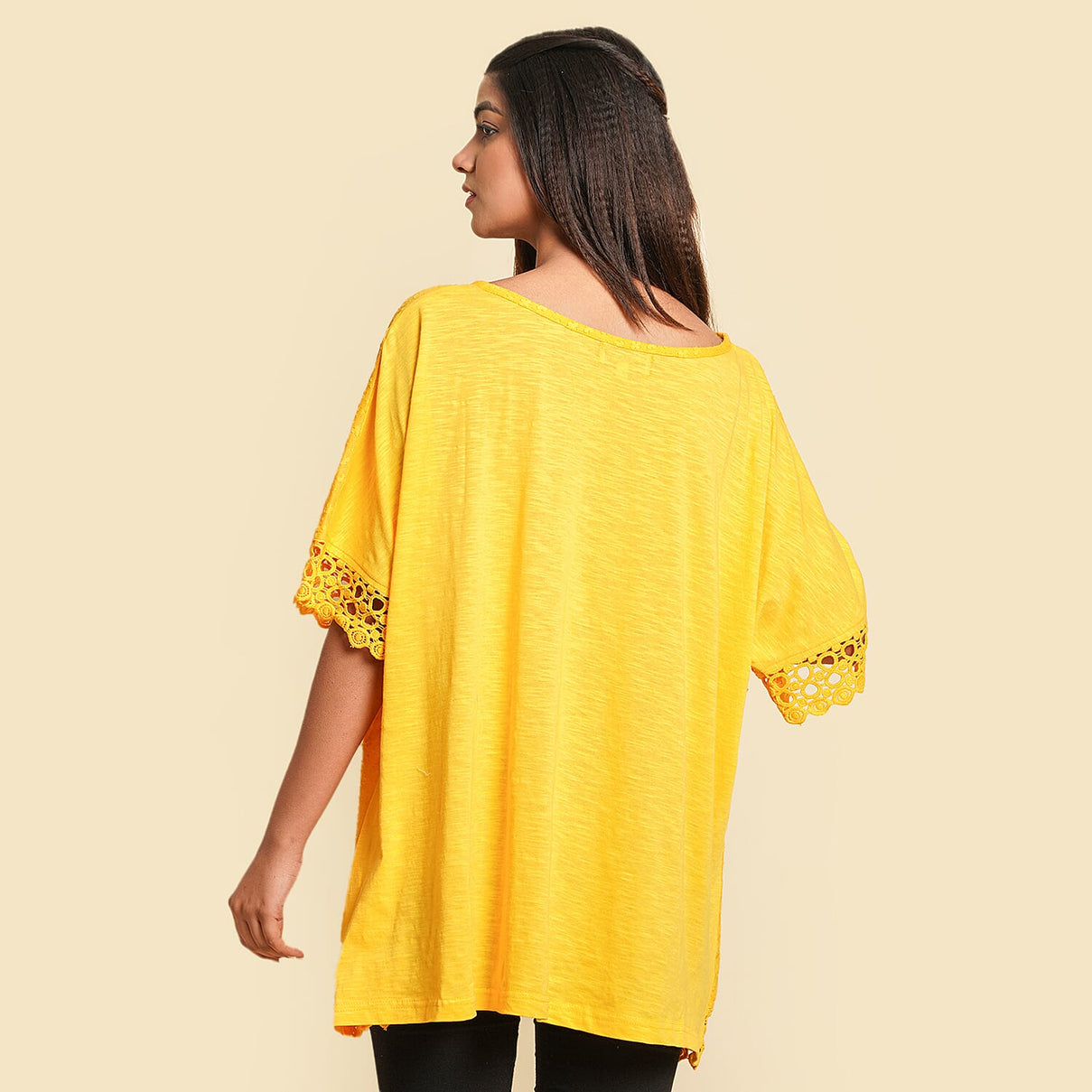TAMSY Lace Detailing 100% Cotton Women's Top - Yellow 7760179 2