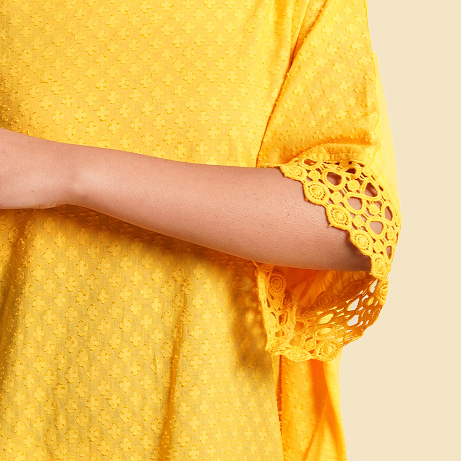 TAMSY Lace Detailing 100% Cotton Women's Top - Yellow 7760179 4