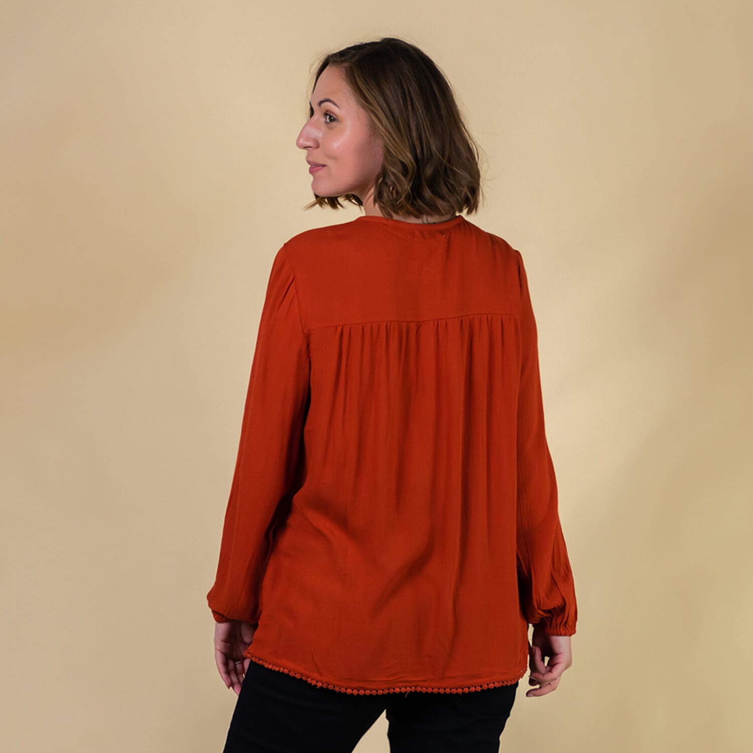 TAMSY Lace Detailing Long-Sleeve Women's Top - Red 7585079 2