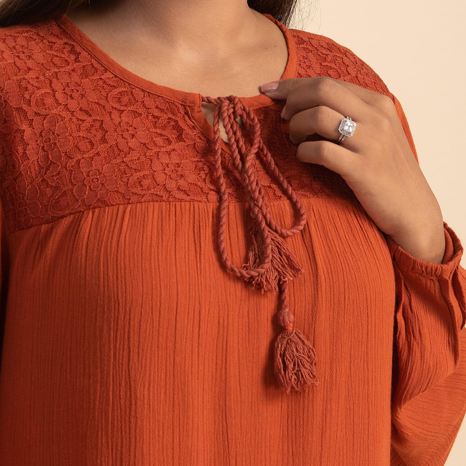 TAMSY Lace Detailing Long-Sleeve Women's Top - Red 7585084 4