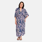 Tamsy - 100% Viscose Leaf Pattern Maxi Dress (One Size 8-18) - Navy Blue - Pink