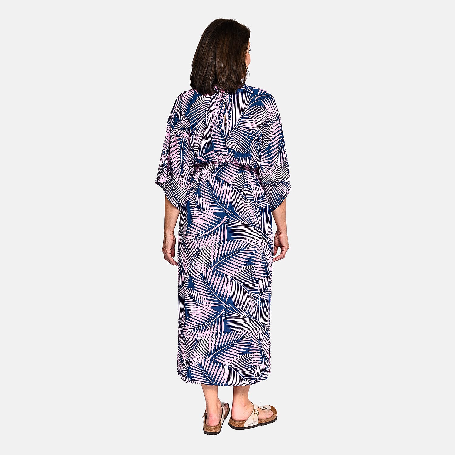 TAMSY - Leaf Pattern Maxi Dress - Navy Blue and Pink 8892923 1