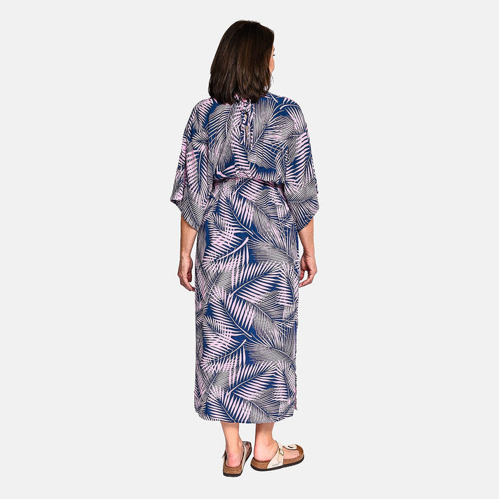 TAMSY - Leaf Pattern Maxi Dress - Navy Blue and Pink 8892923 2