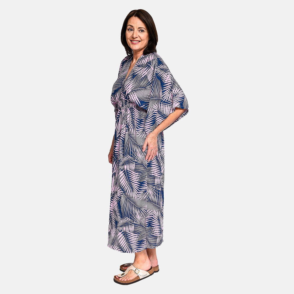 TAMSY - Leaf Pattern Maxi Dress - Navy Blue and Pink 8892923 2