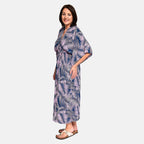 Tamsy - 100% Viscose Leaf Pattern Maxi Dress (One Size 8-18) - Navy Blue - Pink