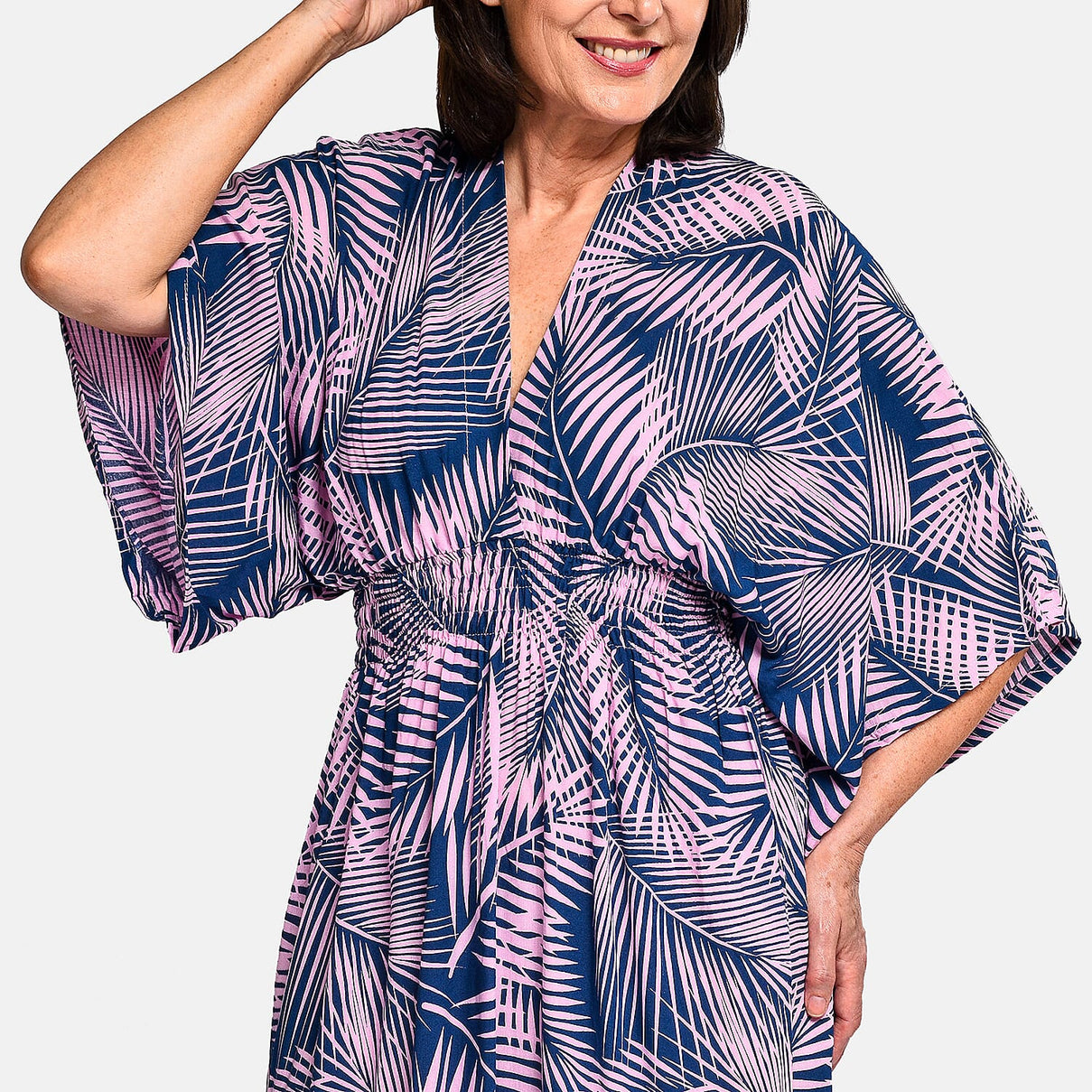 TAMSY - Leaf Pattern Maxi Dress - Navy Blue and Pink 8892923 3