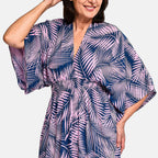 Tamsy - 100% Viscose Leaf Pattern Maxi Dress (One Size 8-18) - Navy Blue - Pink