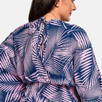 Tamsy - 100% Viscose Leaf Pattern Maxi Dress (One Size 8-18) - Navy Blue - Pink