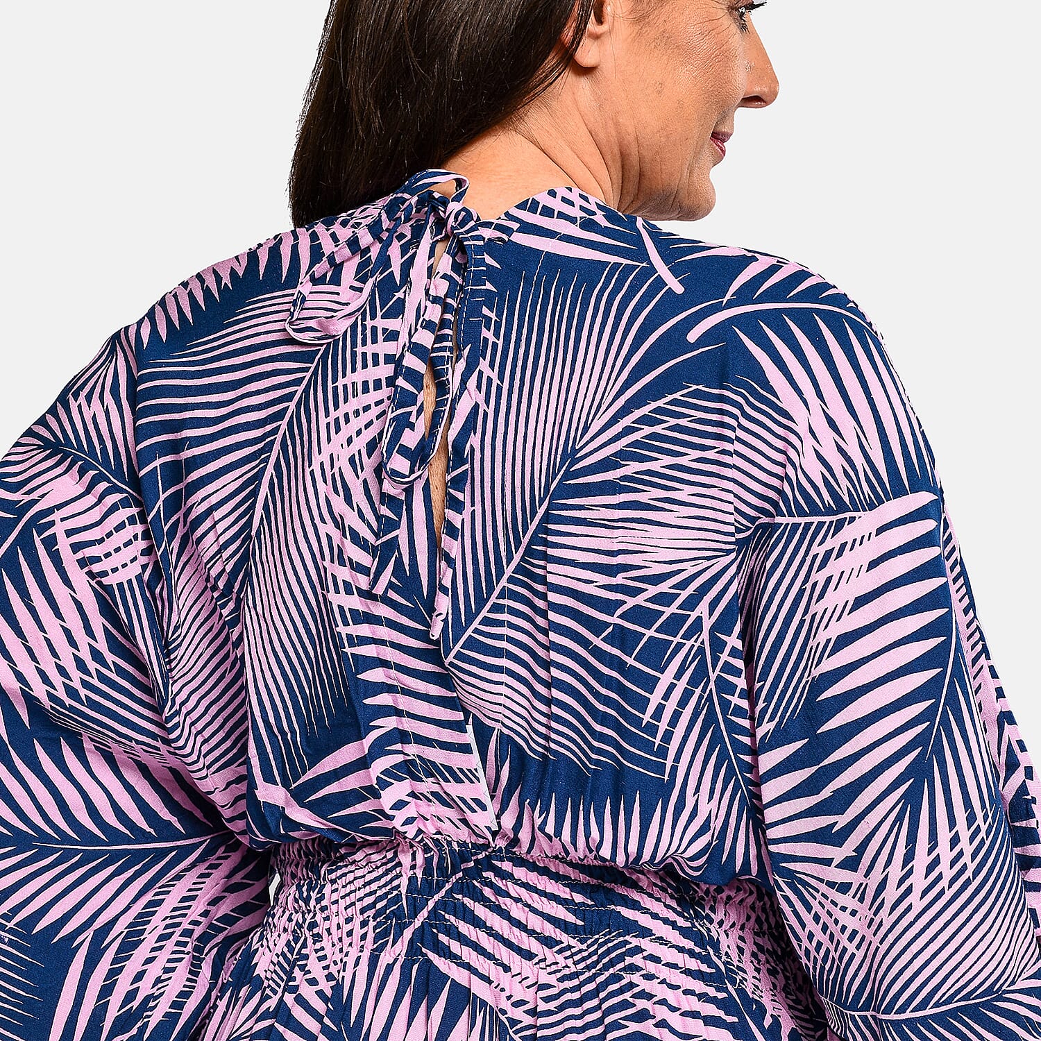 TAMSY - Leaf Pattern Maxi Dress - Navy Blue and Pink 8892923 4