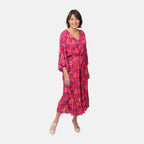Tamsy 100% Viscose Printed Jumpsuit with Elasticated Waist (Size XXL) - Pink