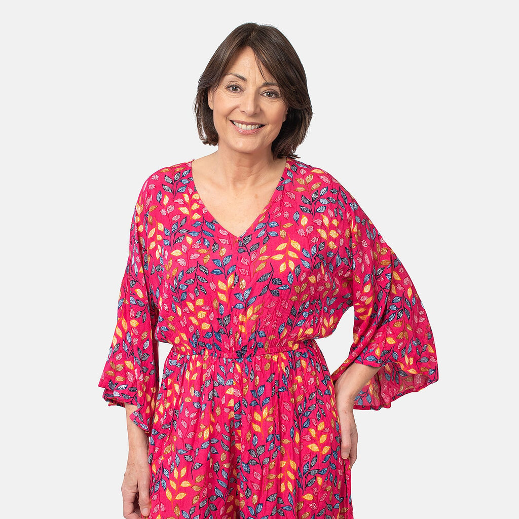 Tamsy 100% Viscose Printed Jumpsuit with Elasticated Waist (Size XXL) - Pink
