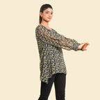 TAMSY Floral Pattern Top (Size 10) - Green & Black