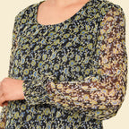 TAMSY Floral Pattern Top (Size 10) - Green & Black