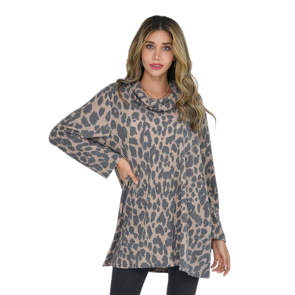 TAMSY Leopard Pattern Turtleneck Top (Size 114x76x56 Cm) - Light Brown & Black