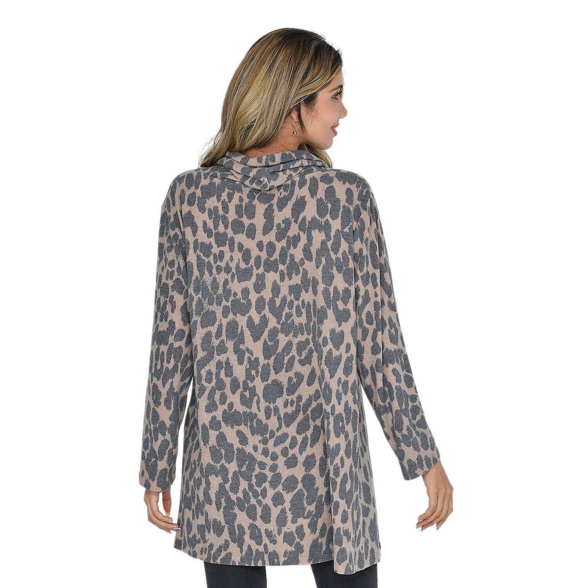 TAMSY Leopard Pattern Cowl Neck Women's Top - Grey 3881752 1