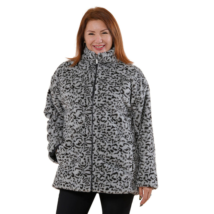 TAMSY Leopard Pattern Faux Fur Women's Jacket - Grey 7604685 1