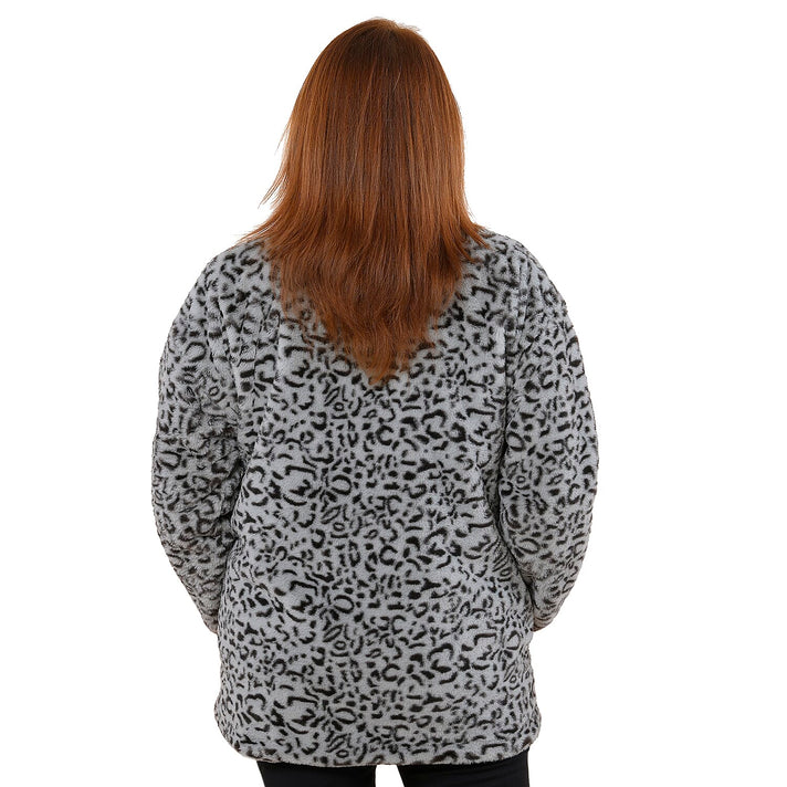 TAMSY Leopard Pattern Faux Fur Women's Jacket - Grey 7604685 2