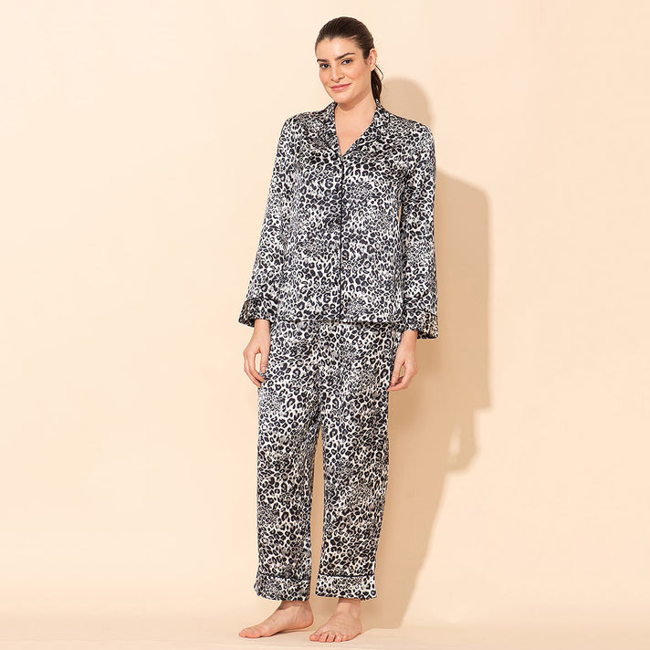 TAMSY Leopard Pattern Silk Like Nightwear Set (Size L) - Champagne 7908269 1
