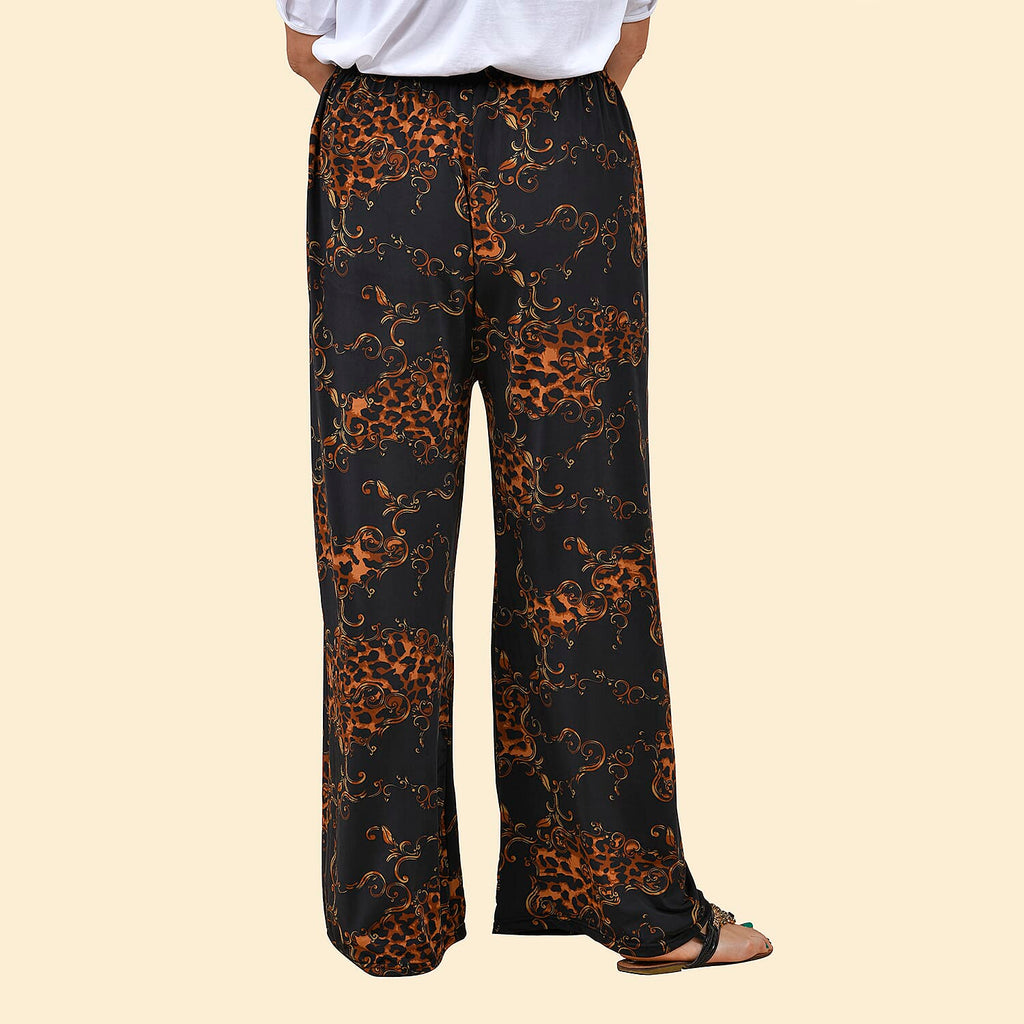 TAMSY Leopard Pattern One Size Collection Trousers (Size 10-18) - Black