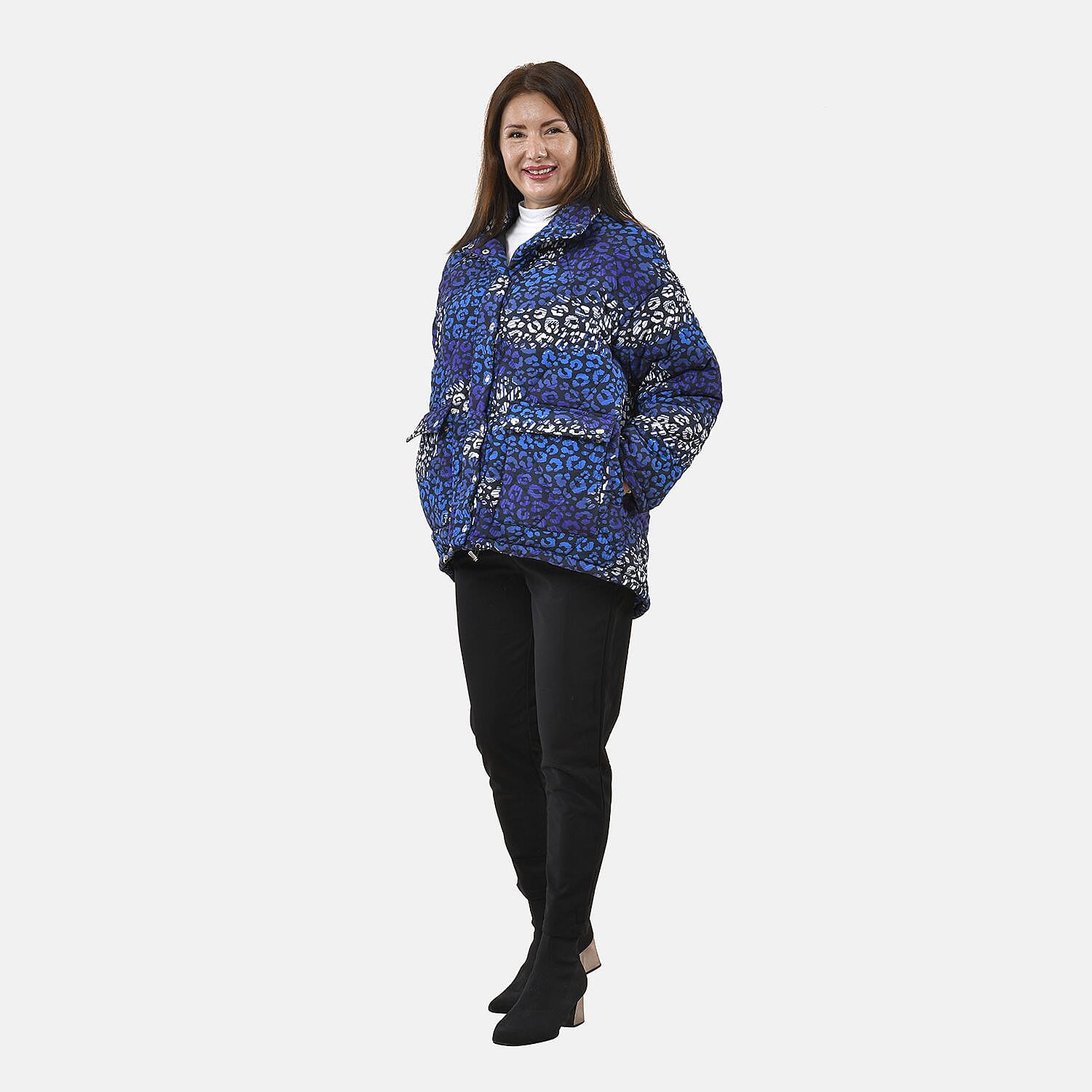 TAMSY Leopard Pattern Padded Long Sleeves Women's Coat - Blue 7524736 0
