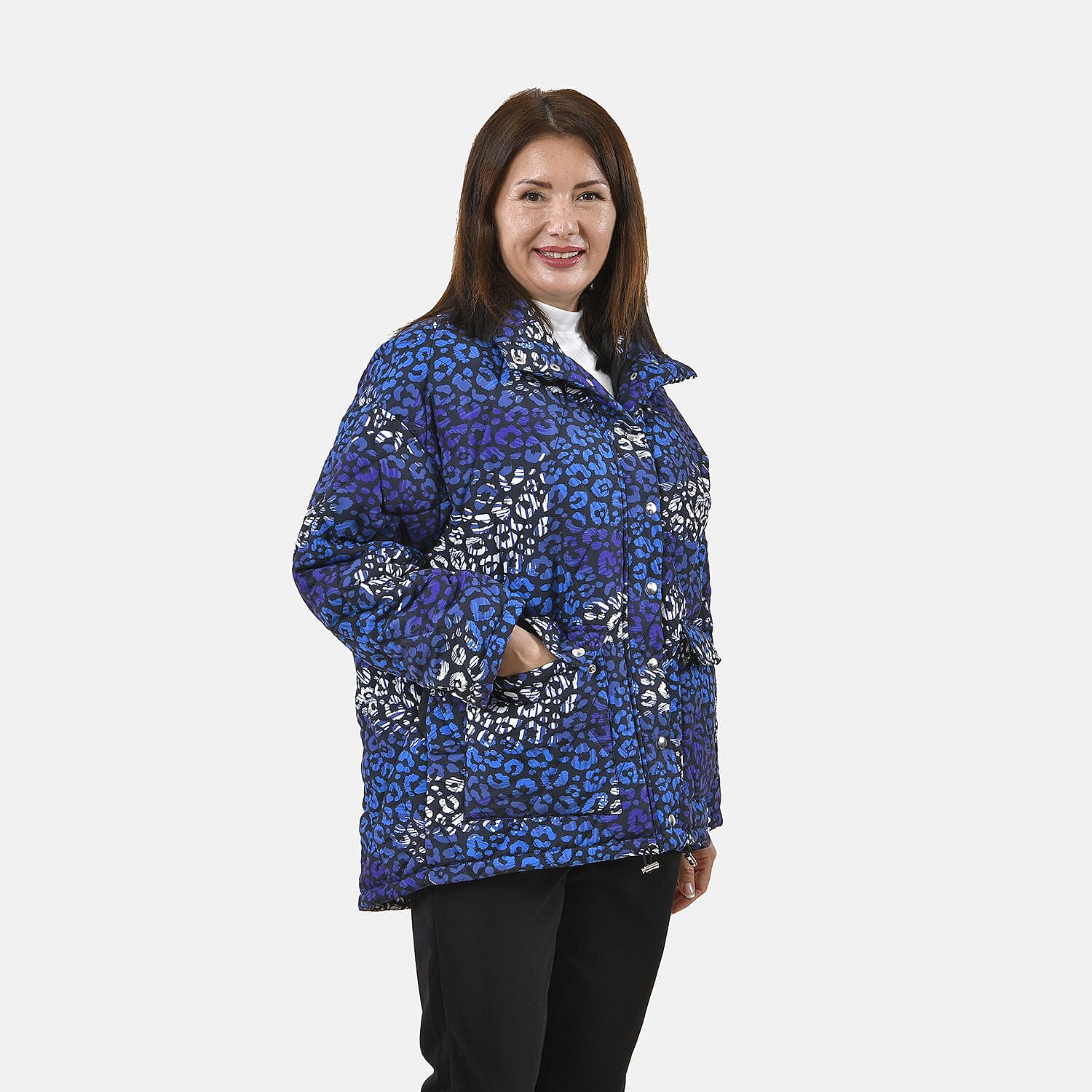 TAMSY Leopard Pattern Padded Long Sleeves Women's Coat - Blue 7524736 3