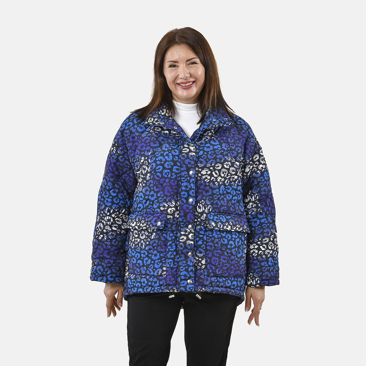 TAMSY Leopard Pattern Padded Long Sleeves Women's Coat - Blue 7524736 5