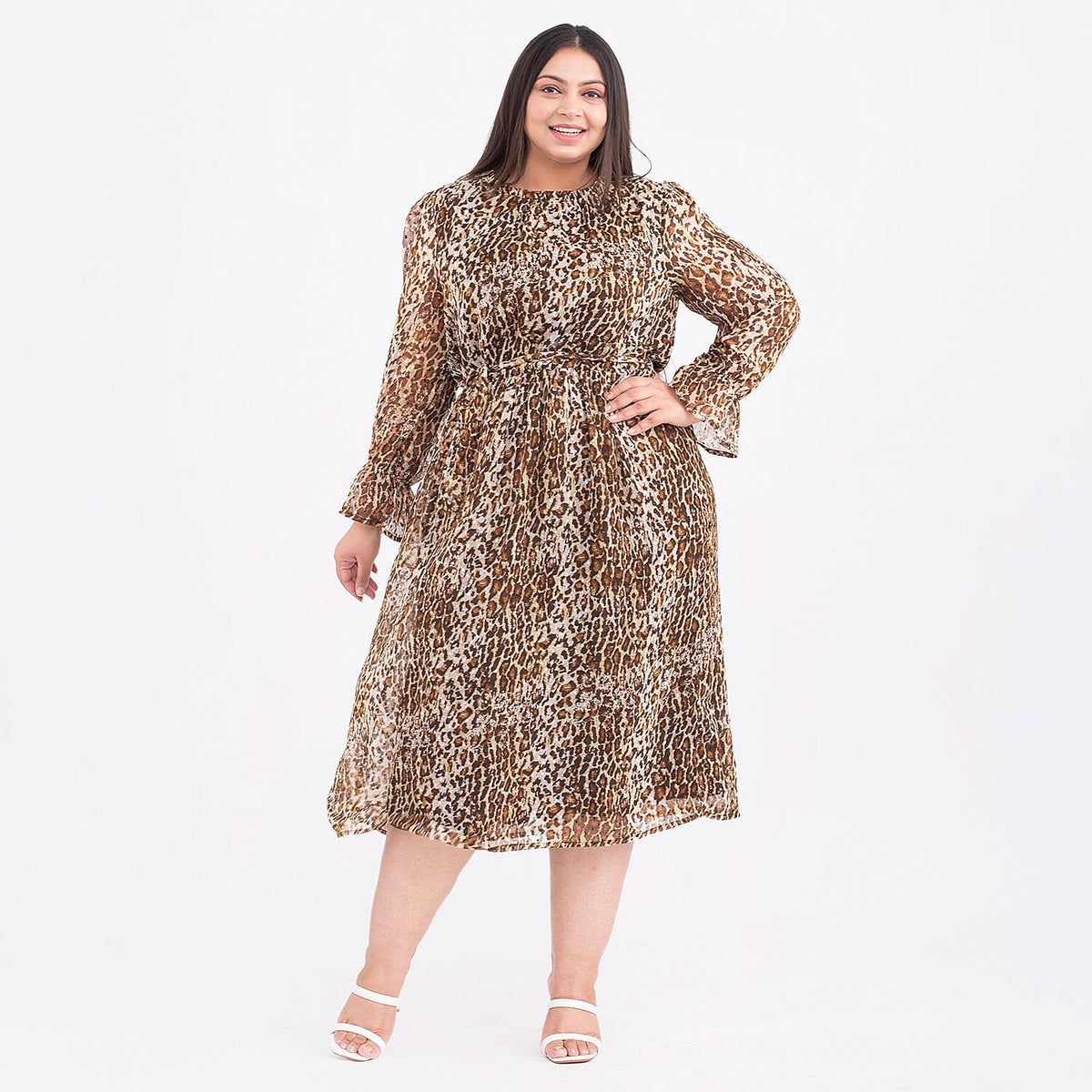 TAMSY Linning Full Sleeves Dress with Button on Back and Elastic Loop - Brown 7131190 0