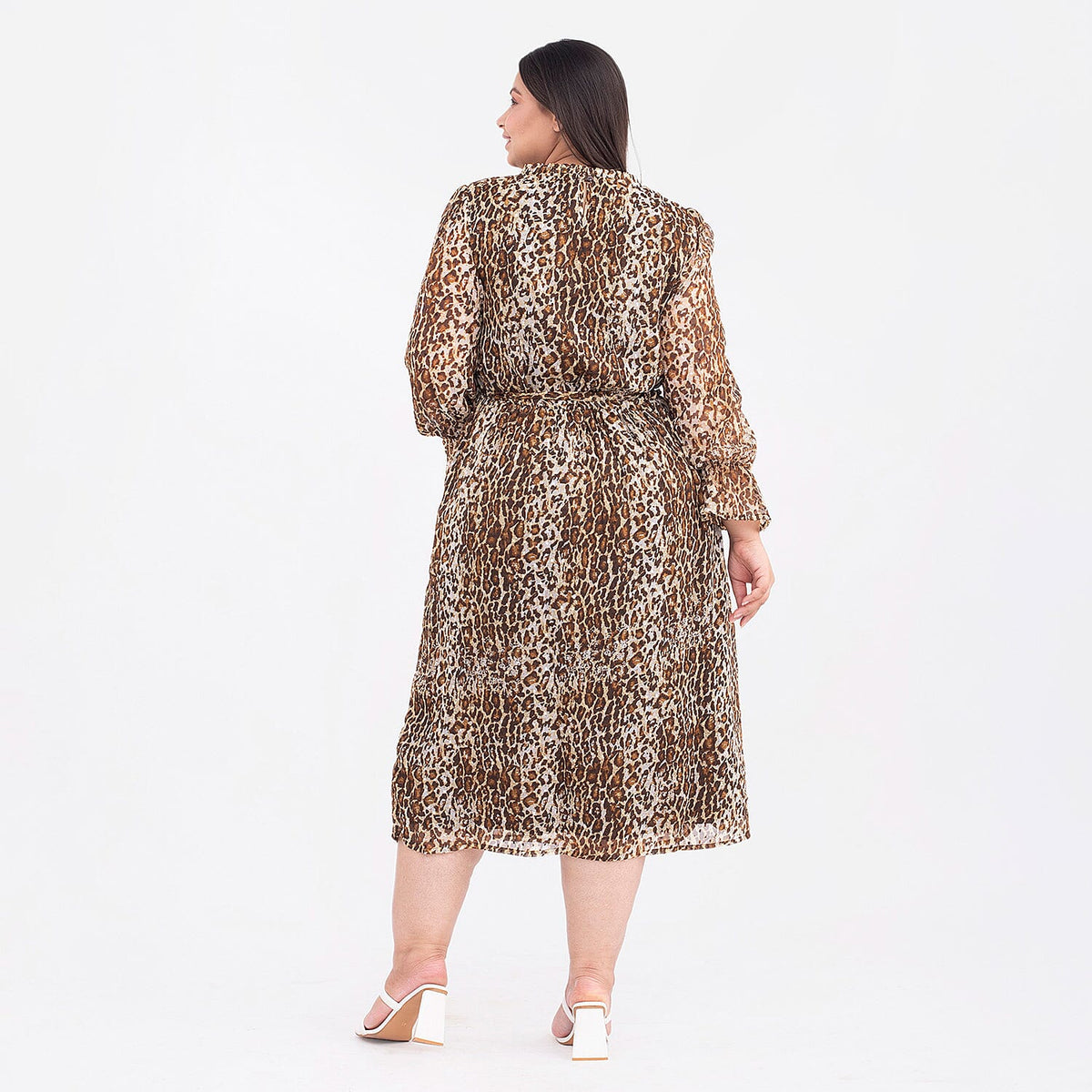 TAMSY Linning Full Sleeves Dress with Button on Back and Elastic Loop - Brown 7131190 2
