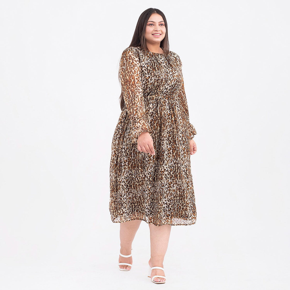 TAMSY Linning Full Sleeves Dress with Button on Back and Elastic Loop - Brown 7131190 3
