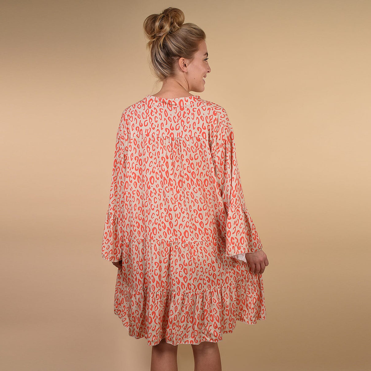 TAMSY Digital Leopard Print Button Detail Smock Tunic - Coral 6346467 2