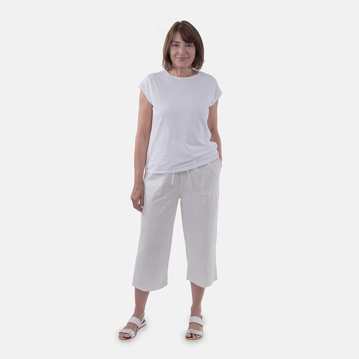 TAMSY Linen Blend Cropped Trouser  - White 8732886 0