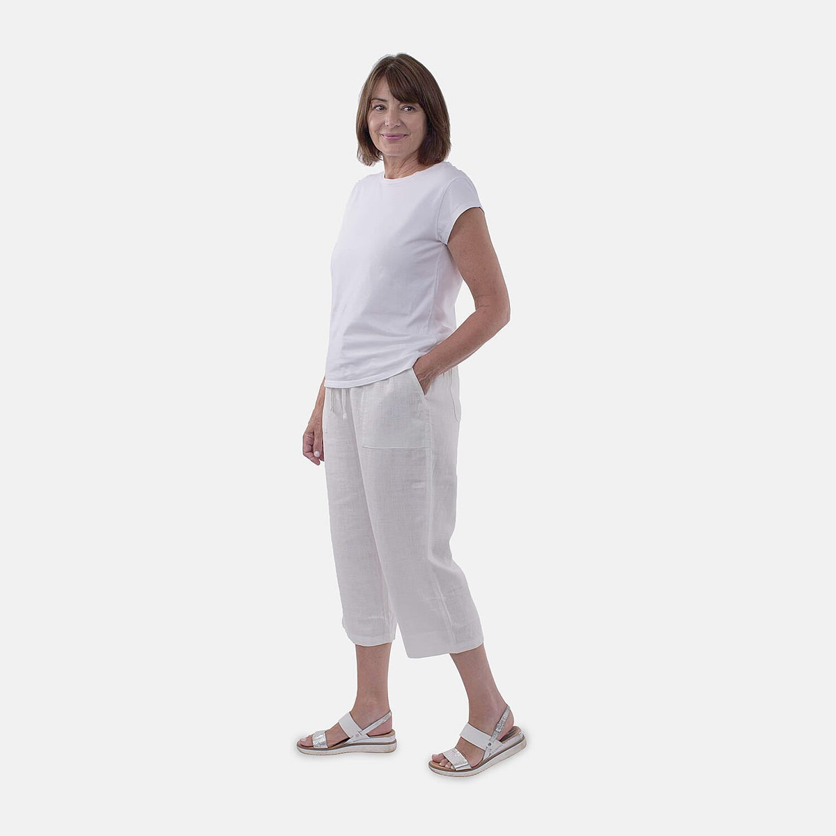 TAMSY Linen Blend Cropped Trouser  - White 8732886 2