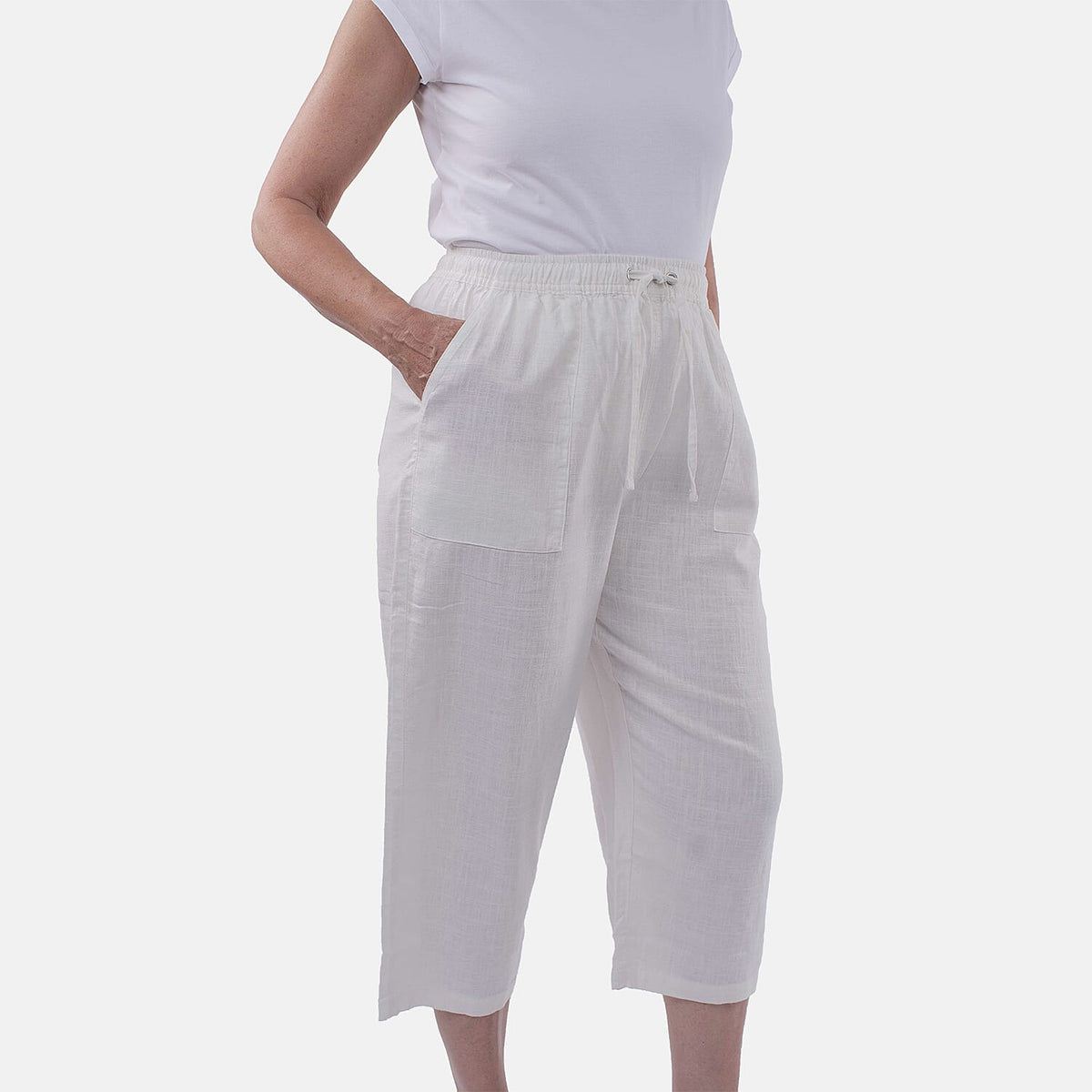 TAMSY Linen Blend Cropped Trouser  - White 8732886 3