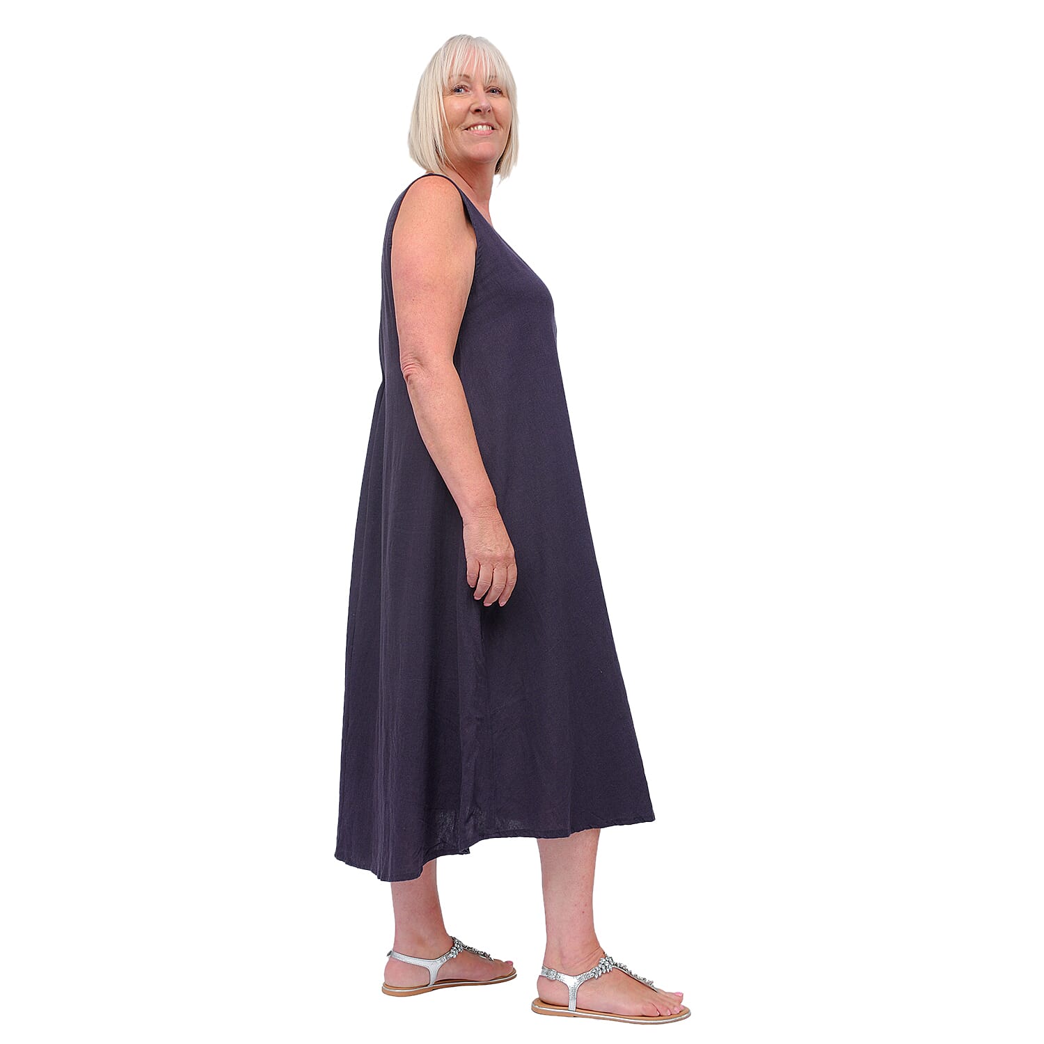 TAMSY Linen Blend Umbrella Dress - Navy 7065647 2