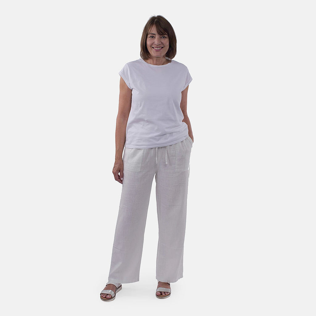 TAMSY Linen Loose Fit Trouser (Size L,16-18) - White