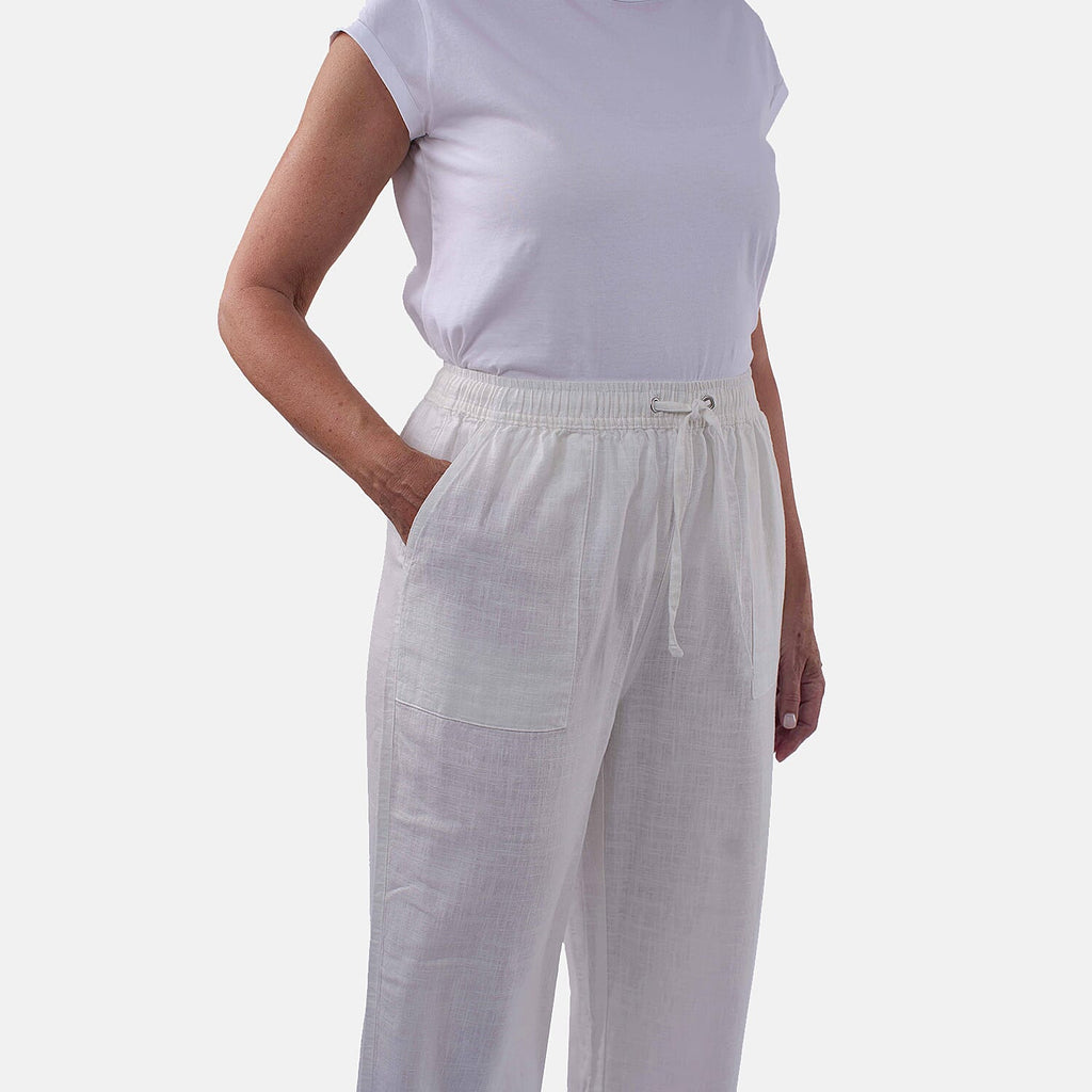 TAMSY Linen Loose Fit Trouser (Size L,16-18) - White
