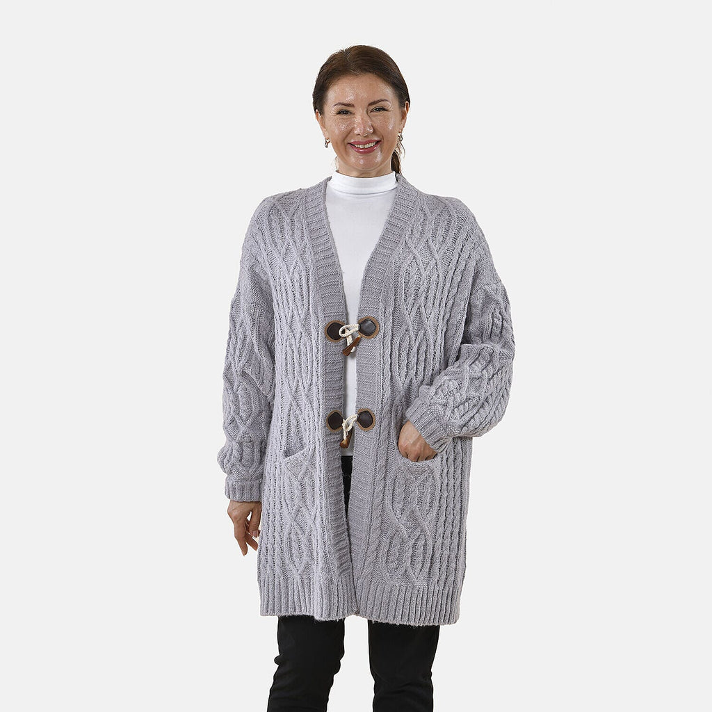 TAMSY Long Cardigan with Buttons (Size 8-22) - Light Grey