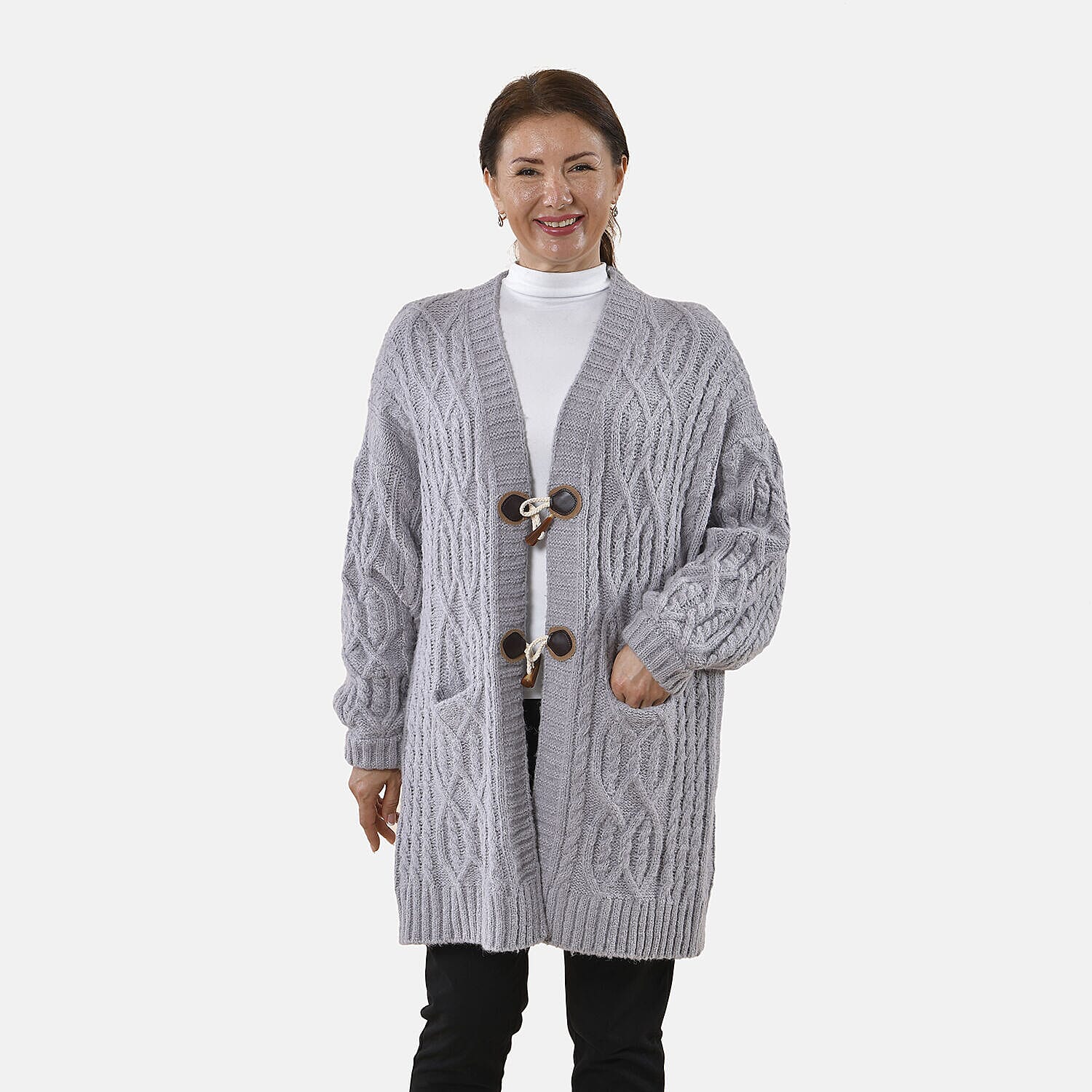 TAMSY Long Cardigan with Buttons  - Light Grey 8730081 0