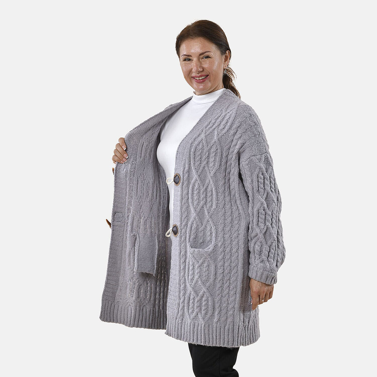 TAMSY Long Cardigan with Buttons  - Light Grey 8730081 4