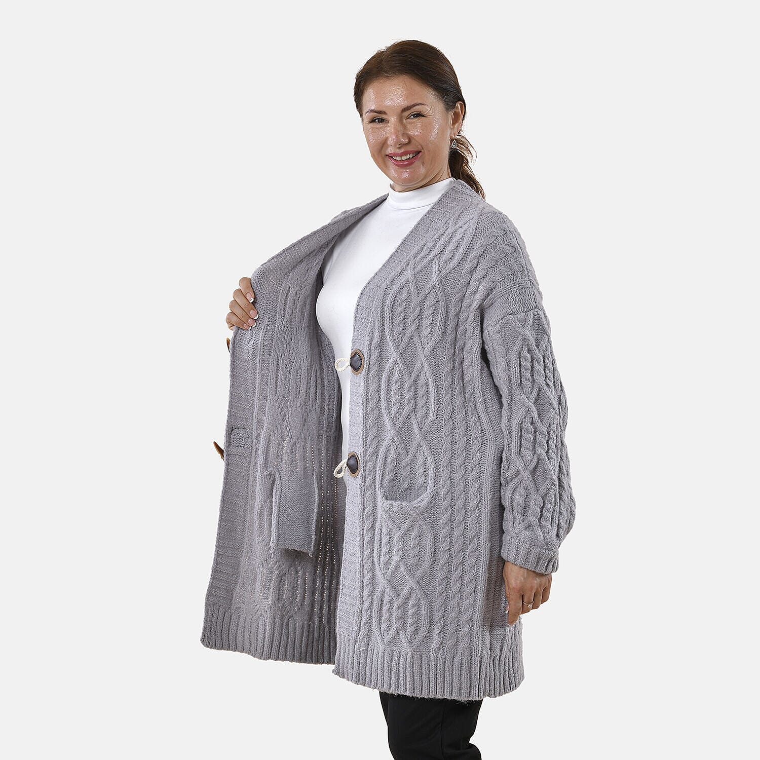 TAMSY Long Cardigan with Buttons  - Light Grey 8730081 4